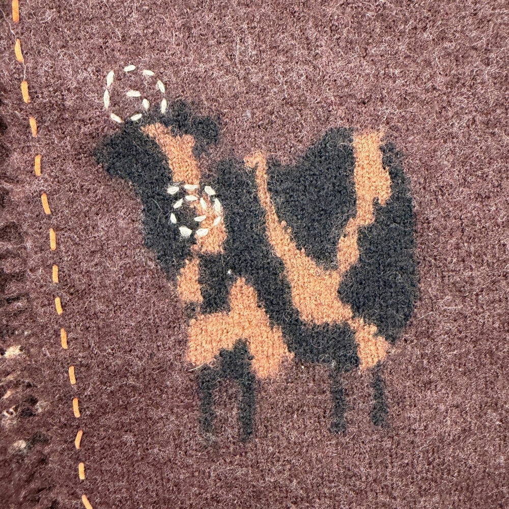 Susan Bristol M Wool Sweater Vest Goat Sheep Animal Print Embroidered Vintage - Picture 4 of 15